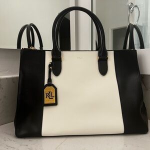 Lauren Ralph Lauren Classic Tote - Black and White with extra strap.